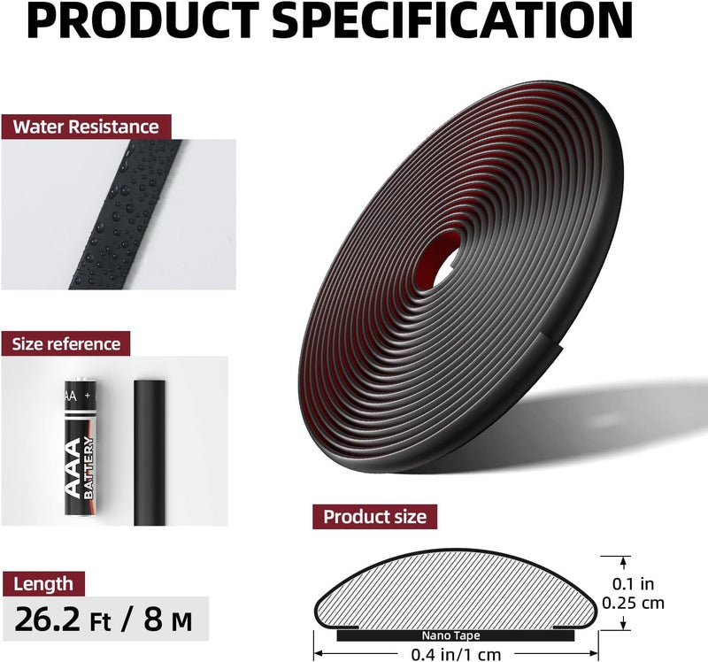 JSIWOTH 26.2 Ft Peel and Stick Wall Molding Trim, D-Shape Flexible Molding Trim Matte Black for Backsplash, Mirror, Wall, Window & Door Frames, Waterproof Self Adhesive Trim(W:0.4", T:0.1") - Image 4